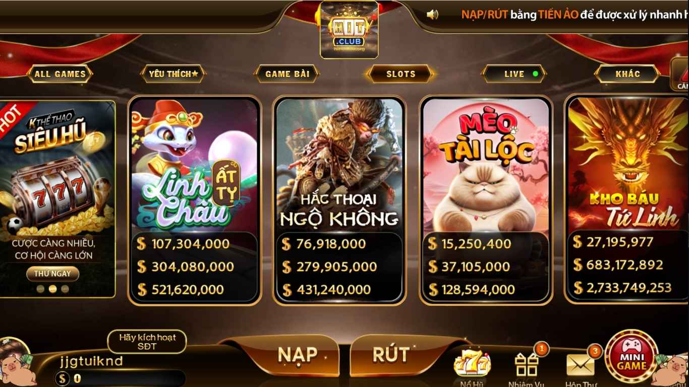 Game nổ hũ Hitclub tỷ lệ trúng jackpot cao